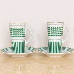 Vintage Neiman Marcus Irish Shamrock Demitasse Pair Cup & Saucer Japan